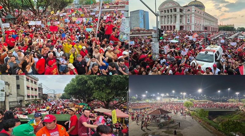 Manifestação pró-Lula reúne apoiadores no Centro de Manaus em ato por votos para o segundo turno